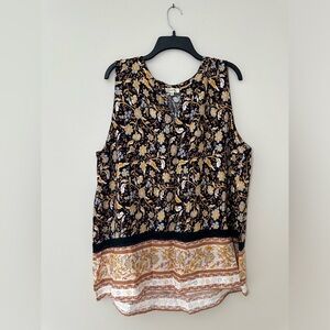 Cotton Bleu Boho Colorful Sleeveless Split Neck Floral Print Blouse Size 1X‎
